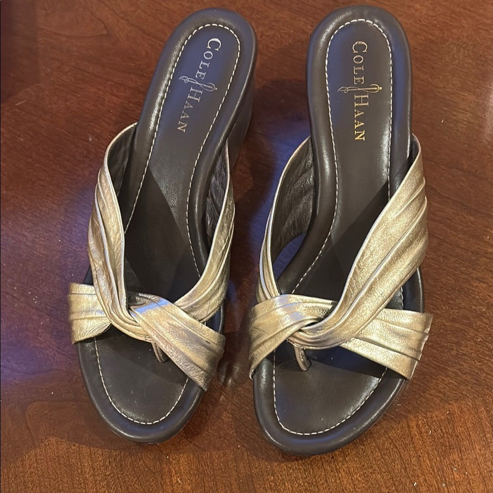Cole Haan Nike Air Gold Bow Slide Sandals with Crisscross Straps